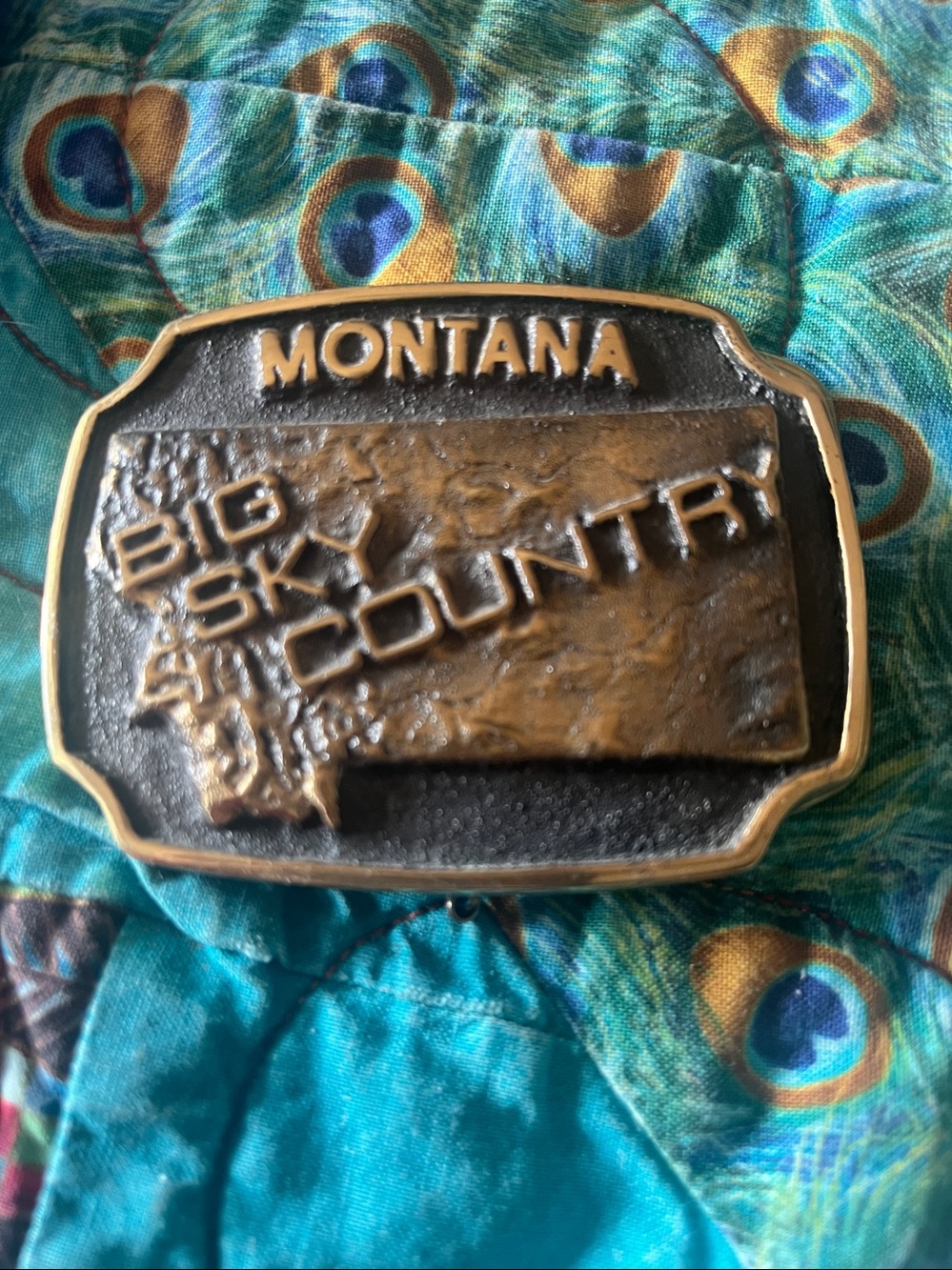 Registered 1984 Montana "Big Sky Country" Brass Belt Buckle - Gold & Black